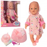 Кукла 8030-481, 42 см, горшок, каша 4 шт, бутылка, посуда, соска, пьет-писает